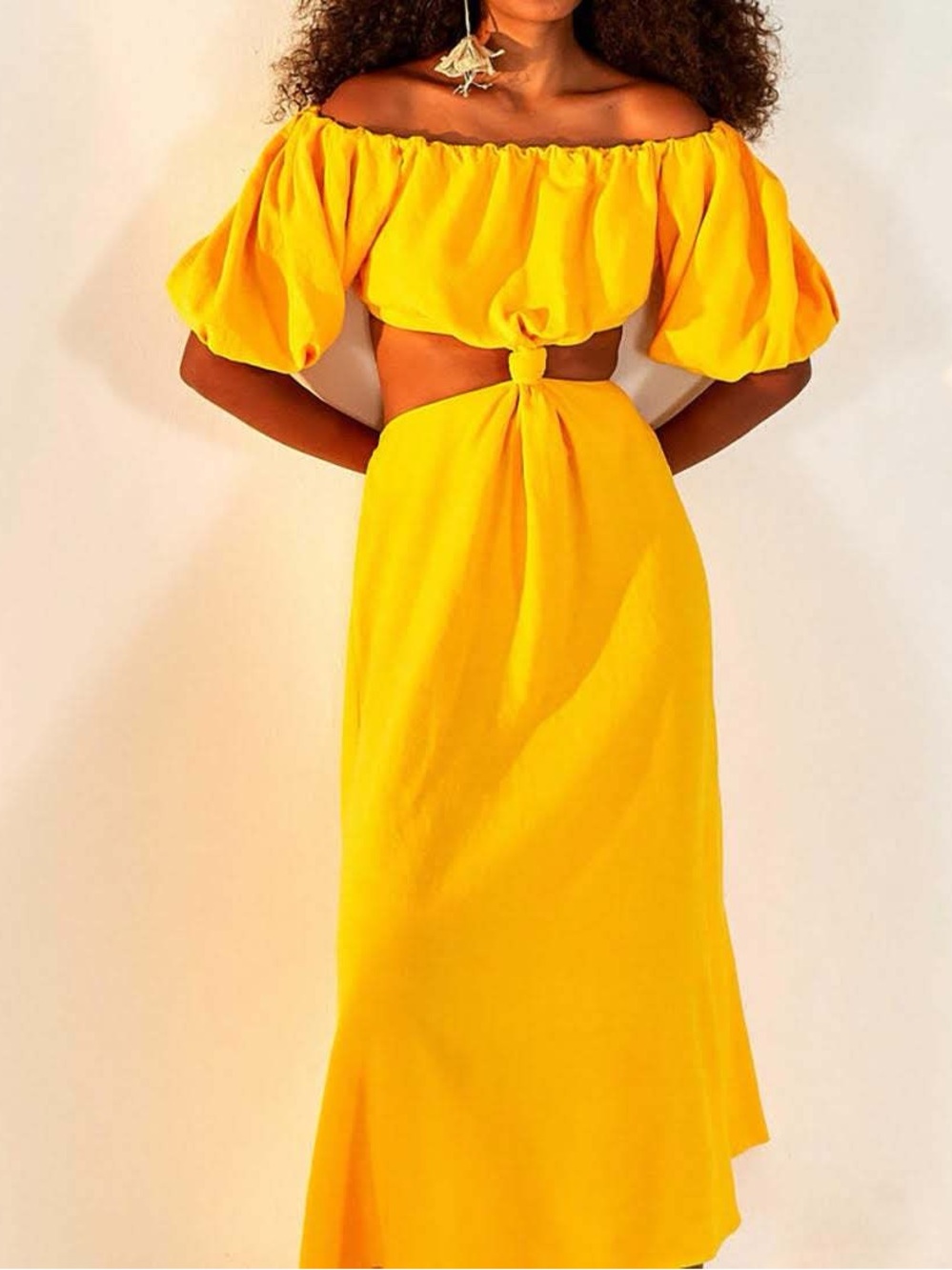 Farm Rio puff sleeve knotted maxi dress
